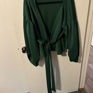 SHEIN Deep Green Tie-Front Blouse